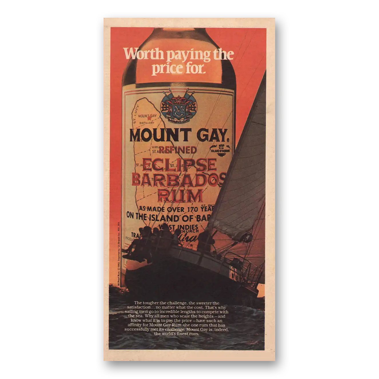 1983 Mount Gay Rum Worth Paying Price Vintage Magazine Print Ad