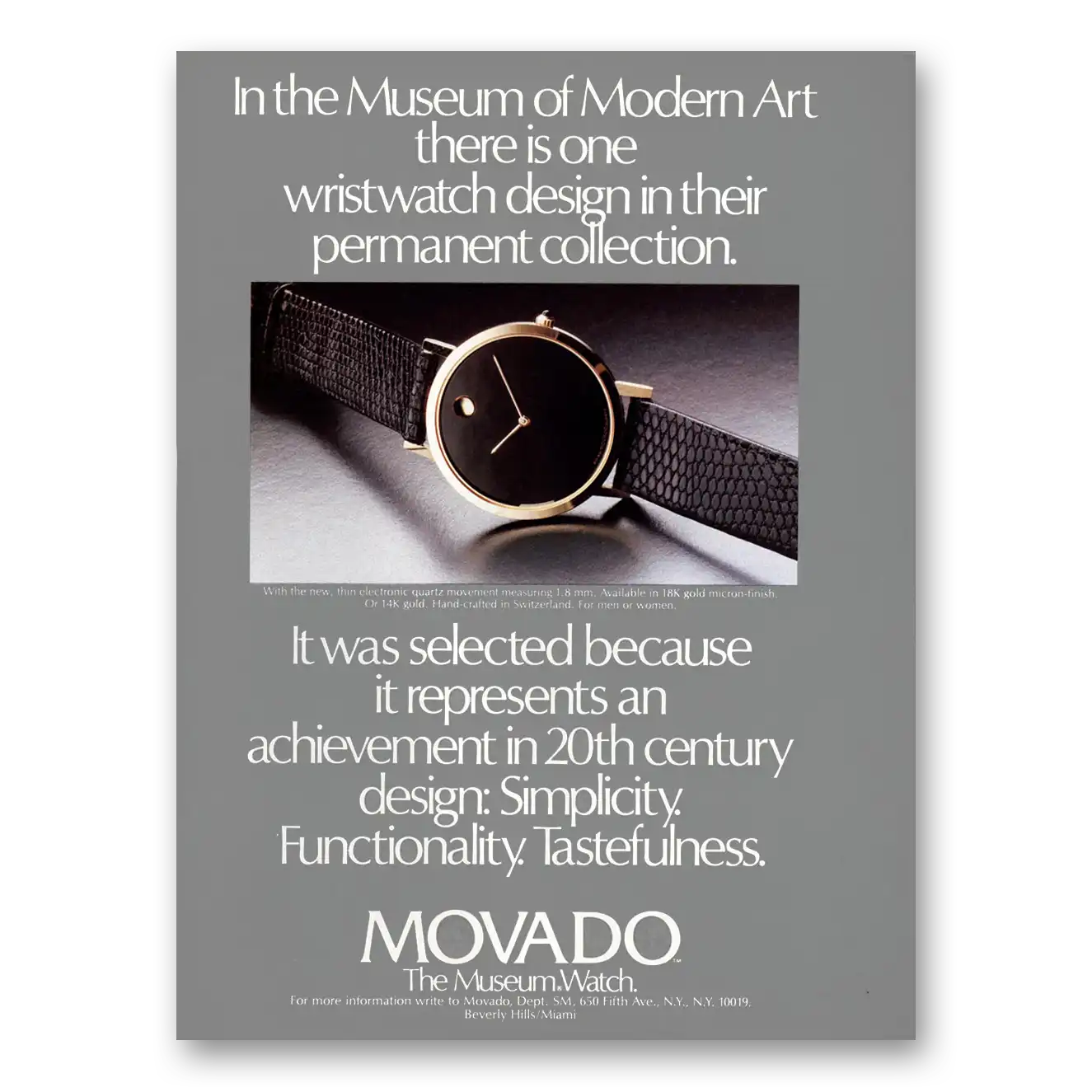 1983 Movado Watch Museum of Modern Art Vintage Magazine Print Ad