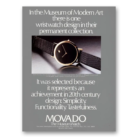 1983 Movado Watch Museum of Modern Art Vintage Magazine Print Ad