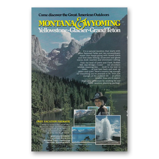 1983 Montana Wyoming Yellowstone Glacier Grand Teton Vintage Magazine Print Ad