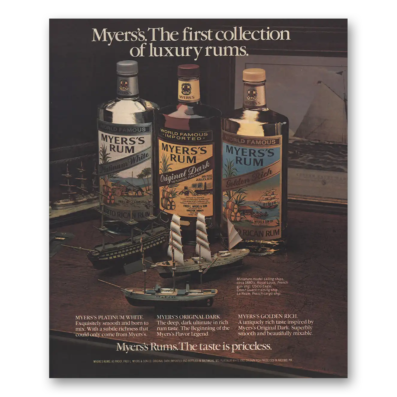 1983 Myers Rum First Collection Luxury Rums Vintage Magazine Print Ad