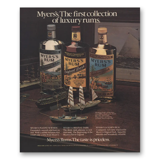 1983 Myers Rum First Collection Luxury Rums Vintage Magazine Print Ad