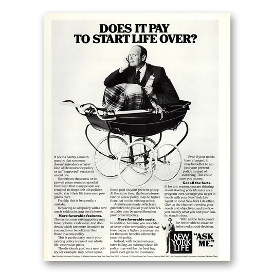 1983 New York Life Insurance Does It Pay To Start Life Over Vintage Magazine Print Ad