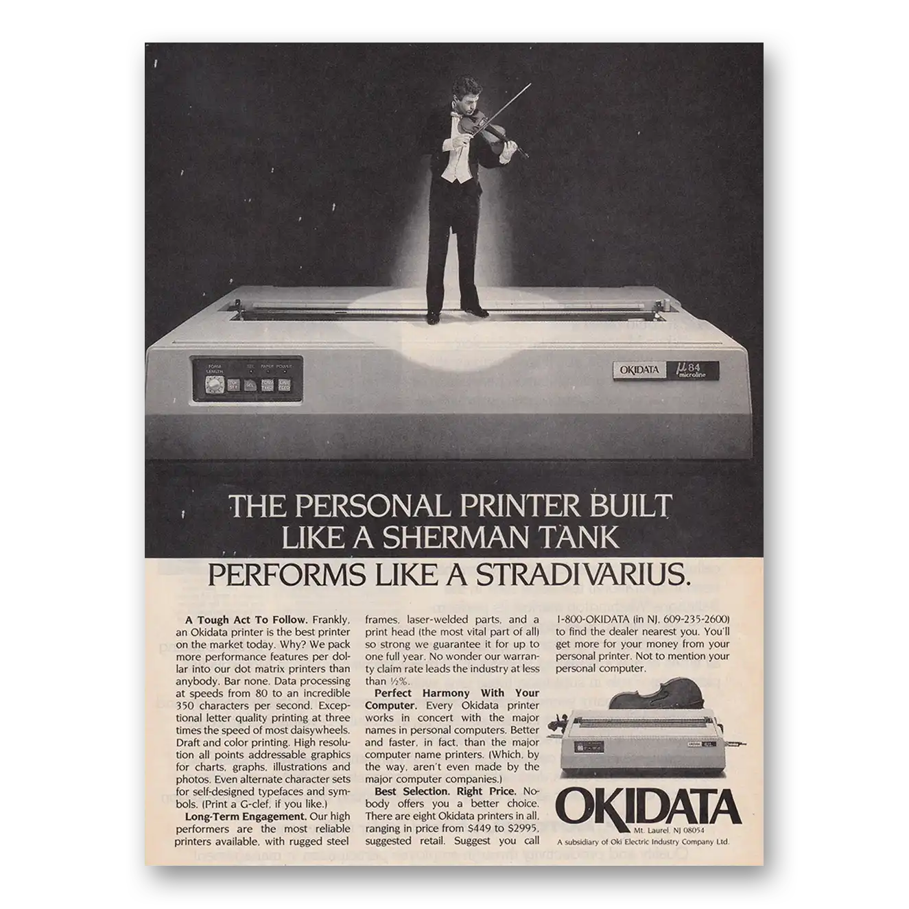 1983 Okidata Printer Built Like a Sherman Tank Vintage Magazine Print Ad