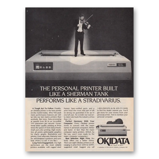 1983 Okidata Printer Built Like a Sherman Tank Vintage Magazine Print Ad