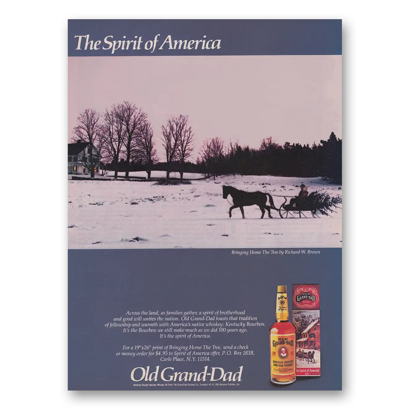 1983 Old Grand-Dad Bourbon Whiskey Bringing Home the Tree Vintage Magazine Print Ad