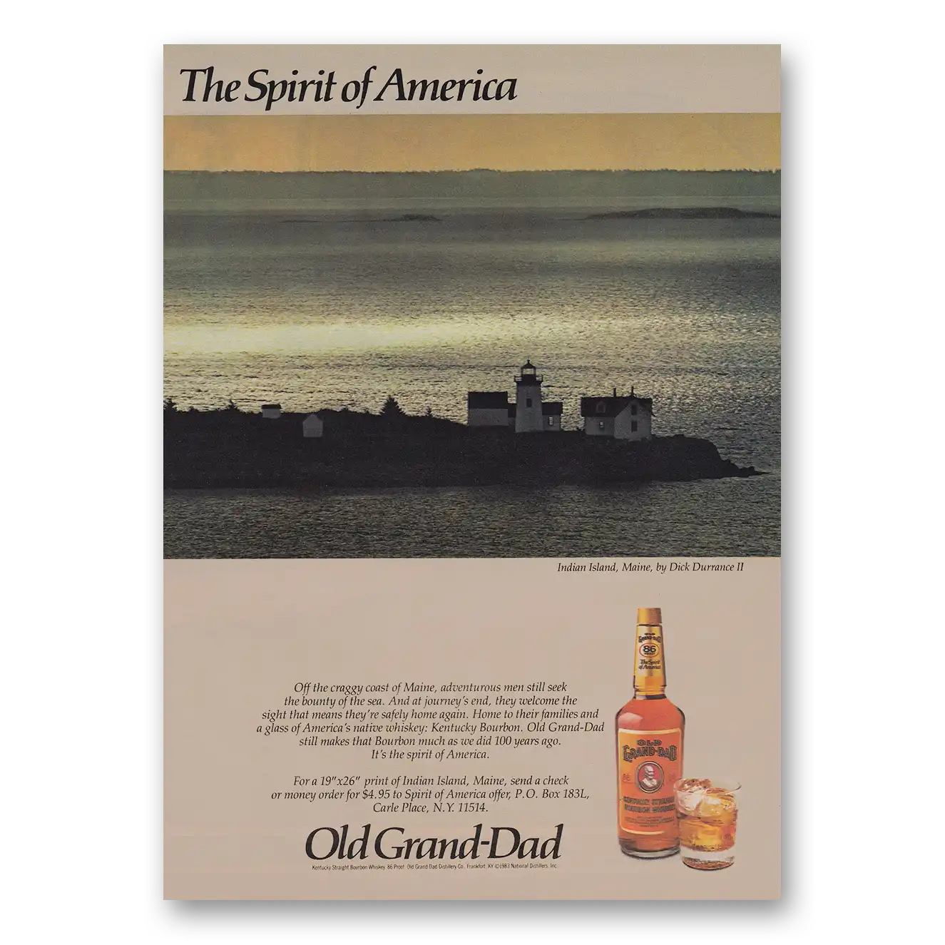 1983 Old Grand-Dad Bourbon Whiskey Indian Island Maine Vintage Magazine Print Ad