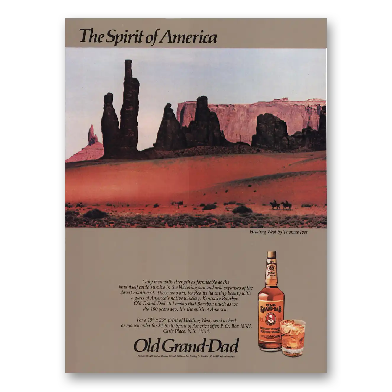 1983 Old Grand-Dad Bourbon Whiskey Heading West Thomas Ives Vintage Magazine Print Ad