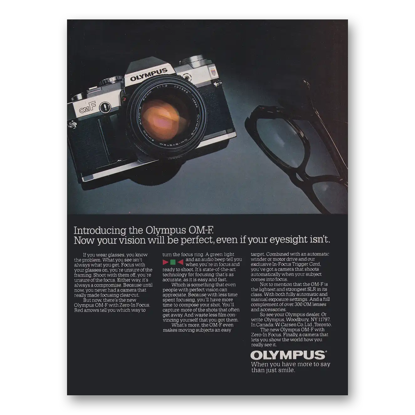 1983 Olympus Camera Now Your Vision Will Be Perfect Vintage Magazine Print Ad