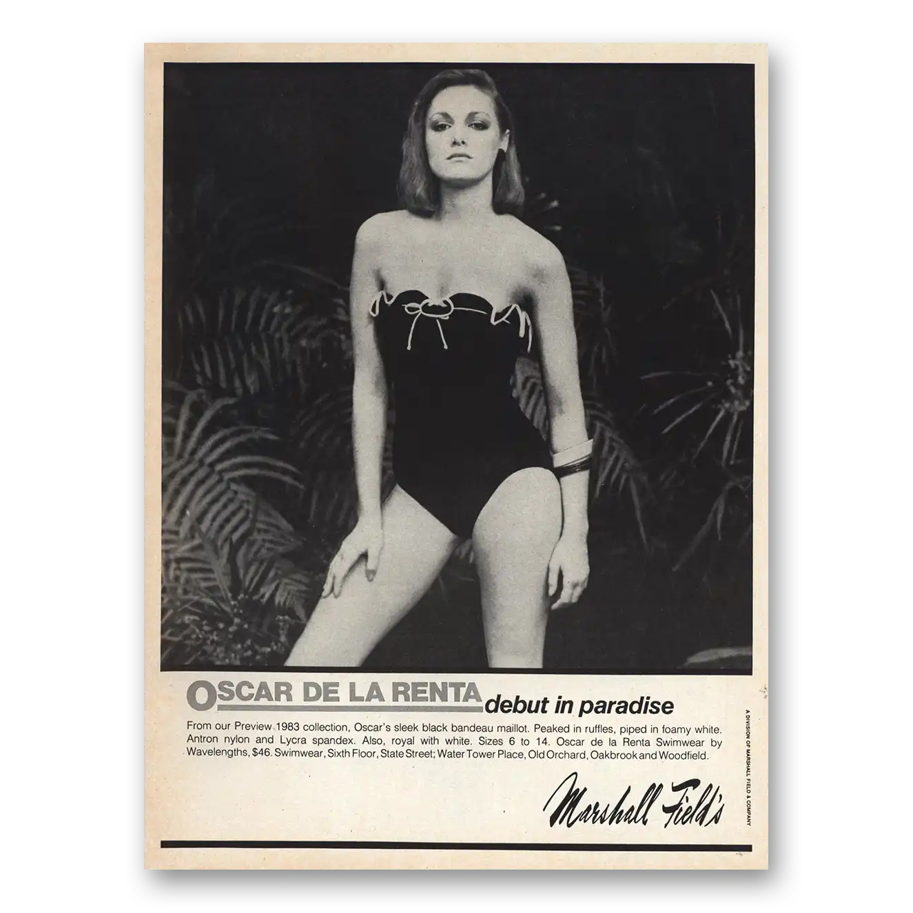 1983 Oscar de la Renta Swimwear Debut In Paradise Vintage Magazine Print Ad