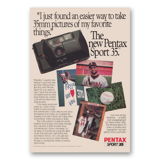 1983 Pentax Camera Reggie Jackson Vintage Magazine Print Ad