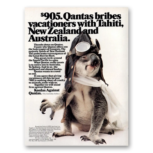 1983 Qantas Airlines Thumbs Down On Qantas Vintage Magazine Print Ad