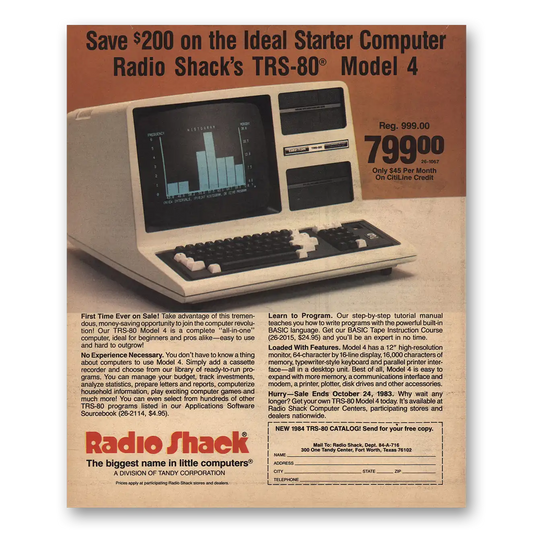 1983 Radio Shack TRS80 Computer Ideal Starter Computer Vintage Magazine Print Ad