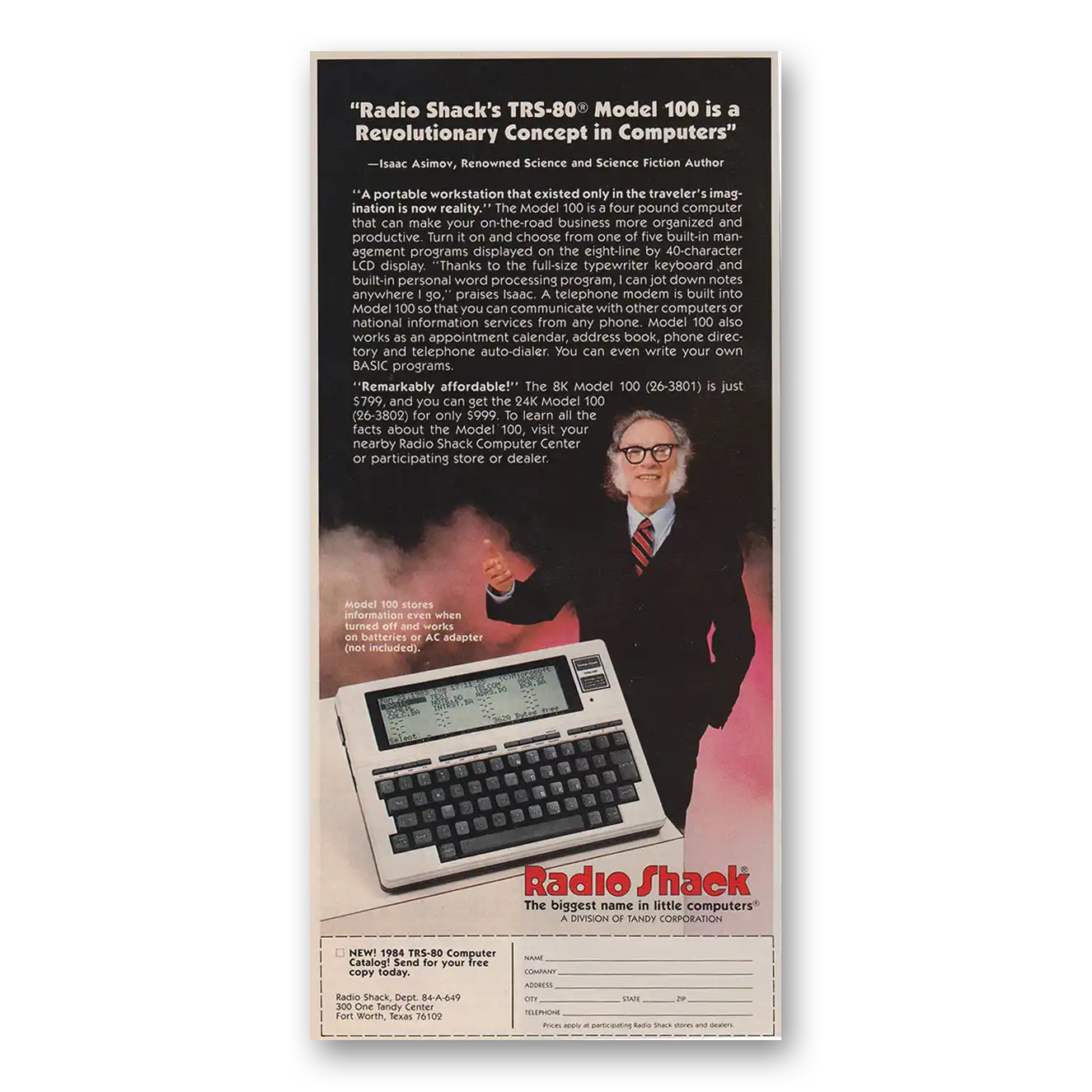 1983 Radio Shack TRS80 Computer Computer Isaac Asimov Vintage Magazine Print Ad