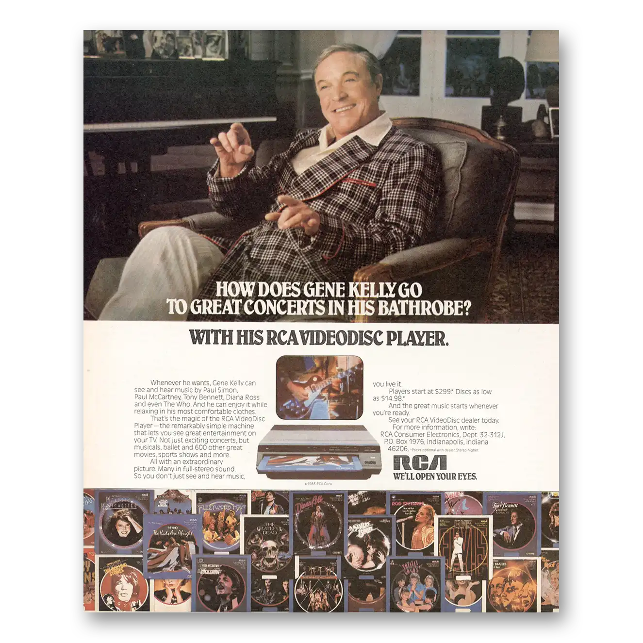 1983 RCA Videodisc Gene Kelly Great Concerts Bathrobe Vintage Magazine Print Ad