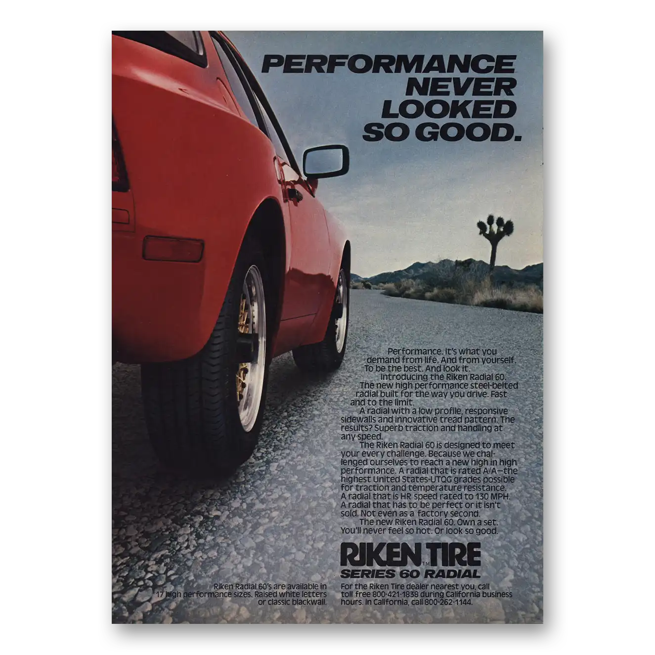 1983 Riken Tires Performance Never Looked So Good Vintage Magazine Print Ad