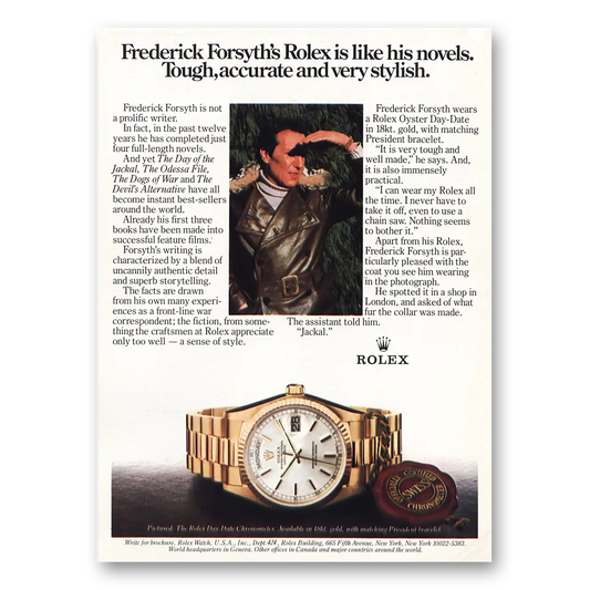 1983 Rolex Frederick Forsyth Novels Vintage Magazine Print Ad