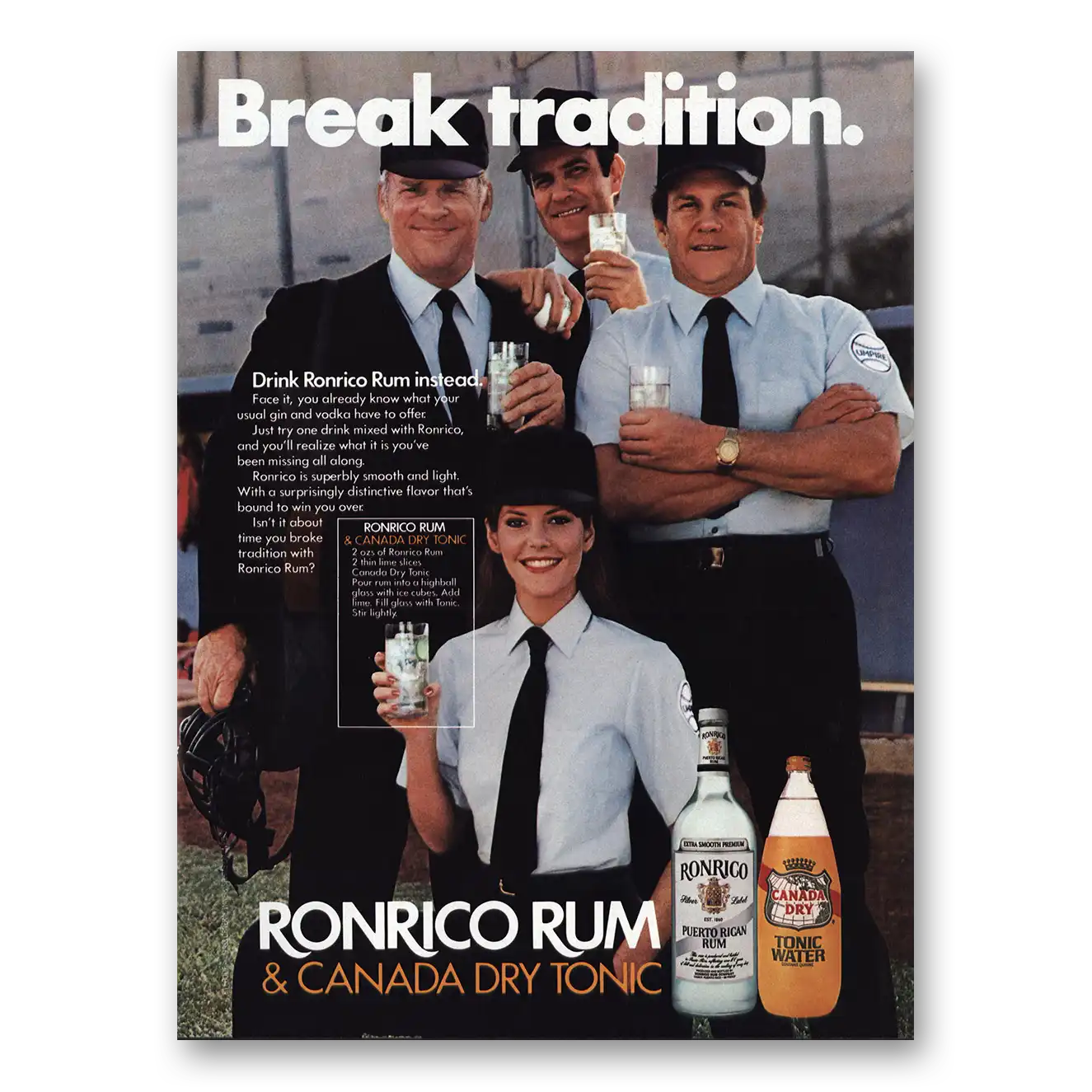 1983 Ronrico Rum Break Tradition Baseball Umpires Vintage Magazine Print Ad