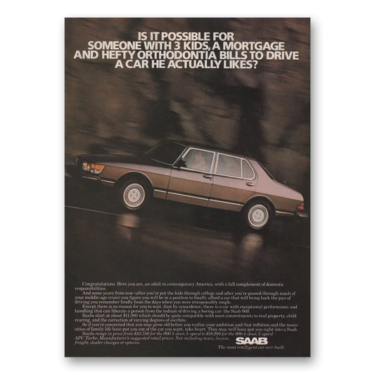 1983 Saab Possible for Someone With 3 Kids Vintage Magazine Print Ad