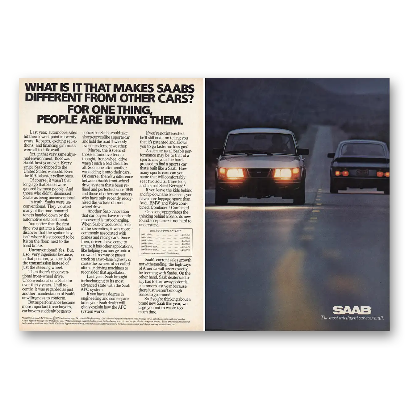 1983 Saab Different From Other Cars Vintage Magazine Print Ad