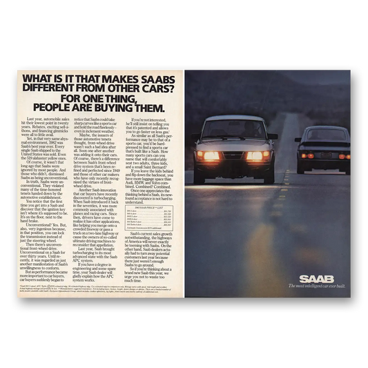 1983 Saab Different From Other Cars Vintage Magazine Print Ad