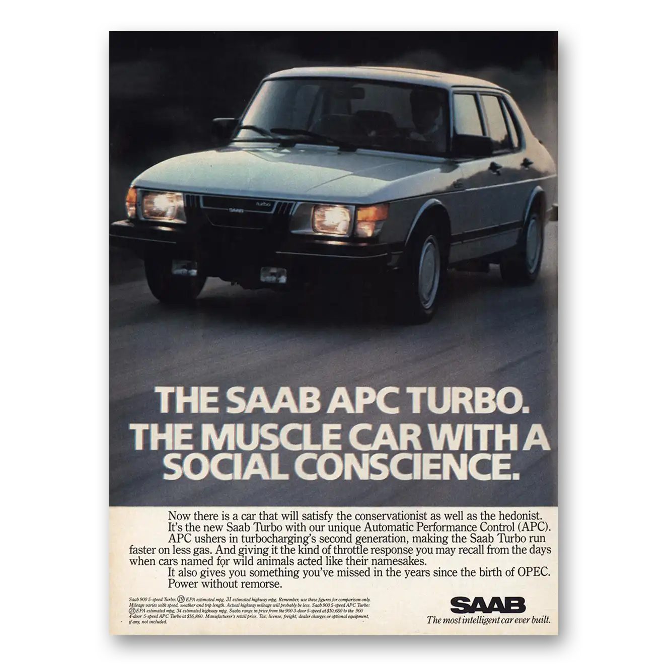 1983 Saab Muscle Car Social Conscience Vintage Magazine Print Ad