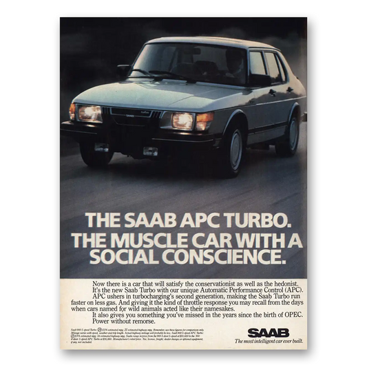 1983 Saab Muscle Car Social Conscience Vintage Magazine Print Ad