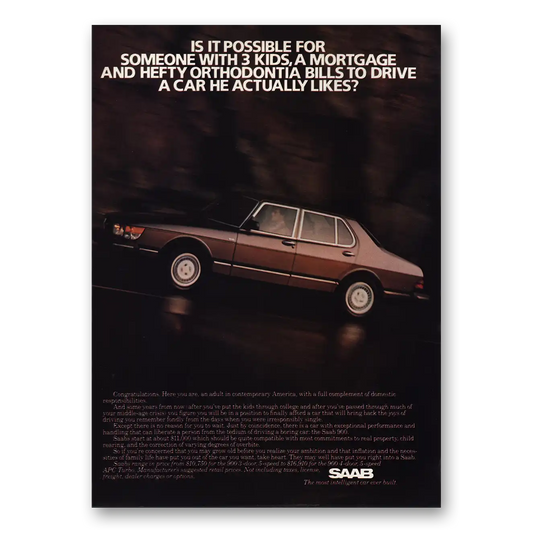 1984 Saab Someone With 3 Kids Vintage Magazine Print Ad