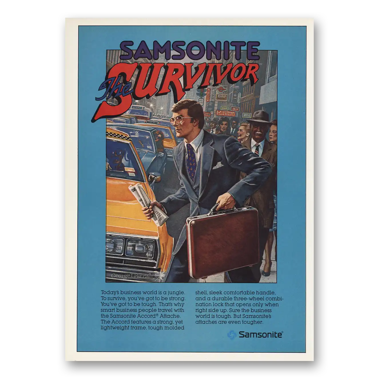 1983 Samsonite Luggage Luggage Survivor Business World Is Jungle Vintage Magazine Print Ad