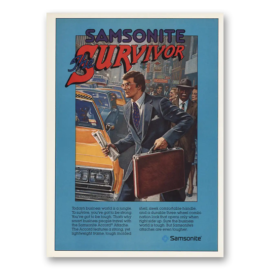 1983 Samsonite Luggage Luggage Survivor Business World Is Jungle Vintage Magazine Print Ad