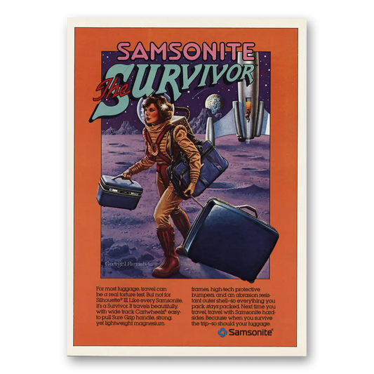 1983 Samsonite Luggage Luggage Survivor Moon Rocket Vintage Magazine Print Ad