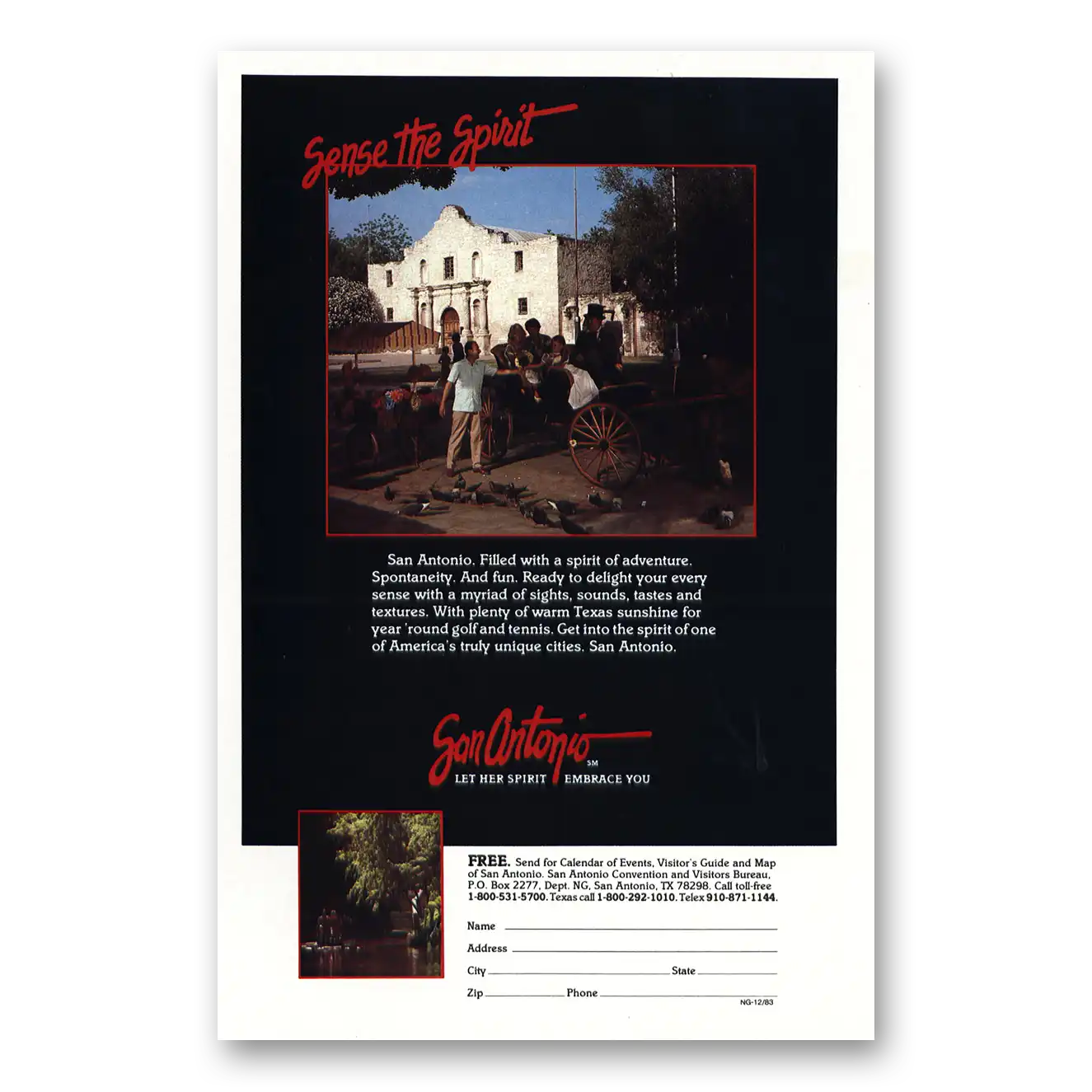 1983 San Antonio Texas Sense the Spirit Vintage Magazine Print Ad