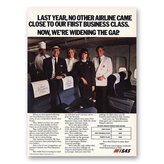 1983 SAS Scandinavian Airlines First Business Class Widening the Gap Vintage Magazine Print Ad