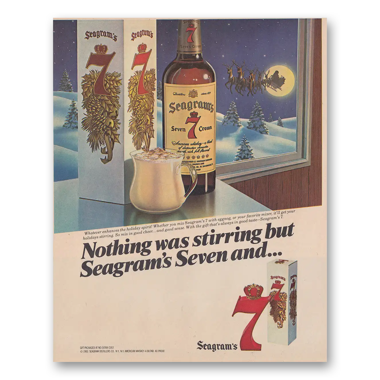 1983 Seagrams 7 Crown Whiskey Nothing Was Stirring Vintage Magazine Print Ad