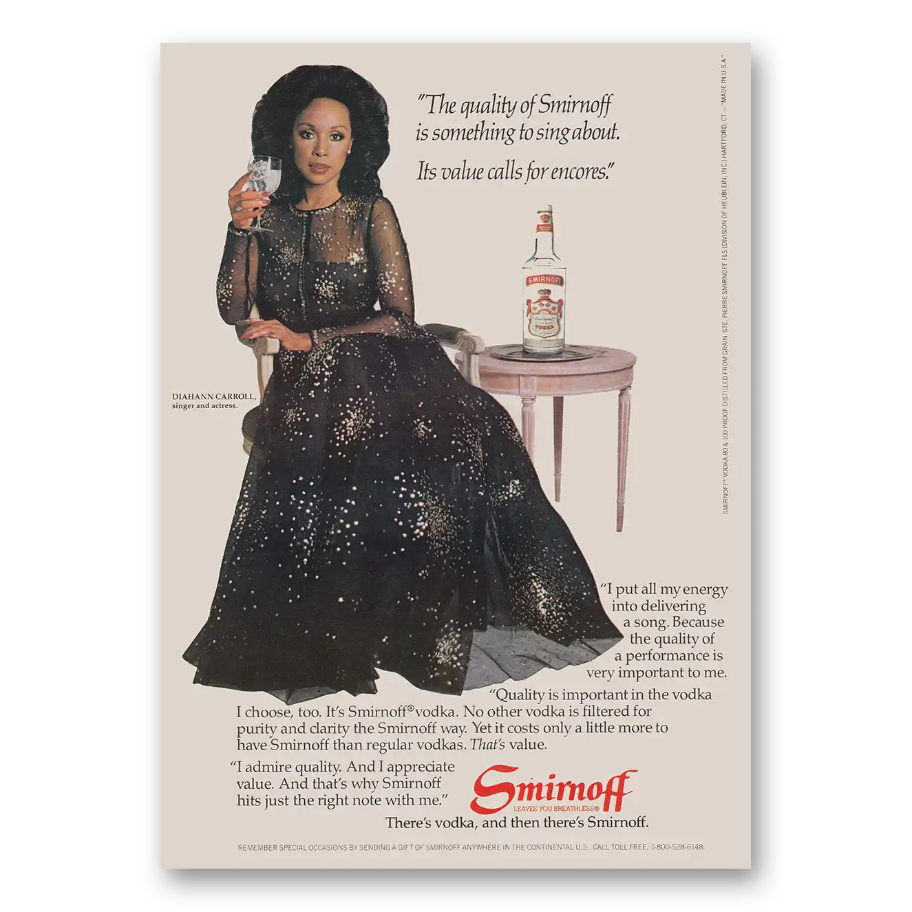 1983 Smirnoff Vodka Diahann Carroll Vintage Magazine Print Ad