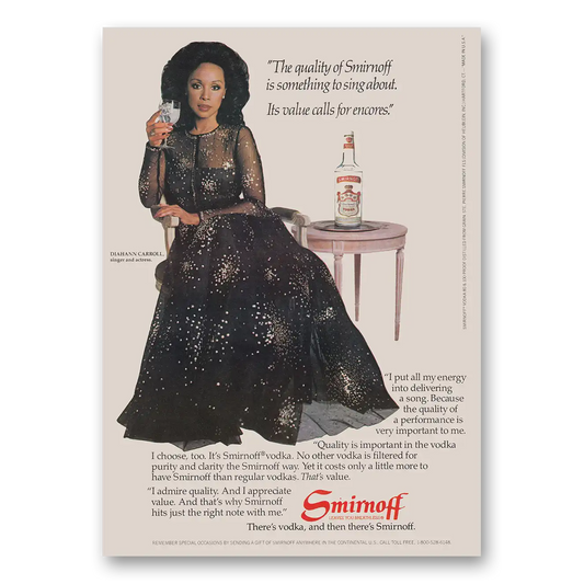 1983 Smirnoff Vodka Diahann Carroll Vintage Magazine Print Ad