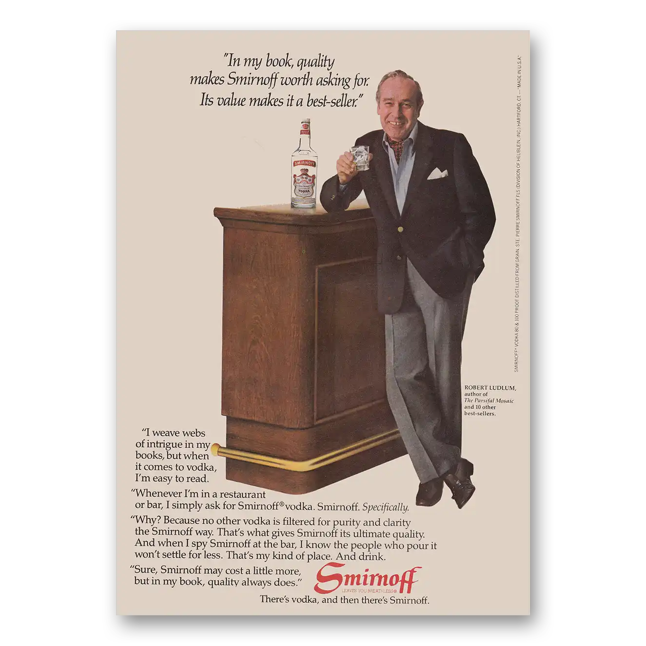 1983 Smirnoff Vodka My Book Robert Ludlum Vintage Magazine Print Ad