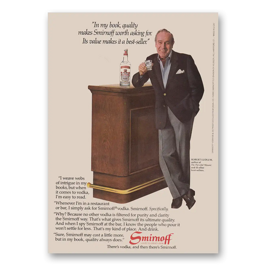 1983 Smirnoff Vodka My Book Robert Ludlum Vintage Magazine Print Ad