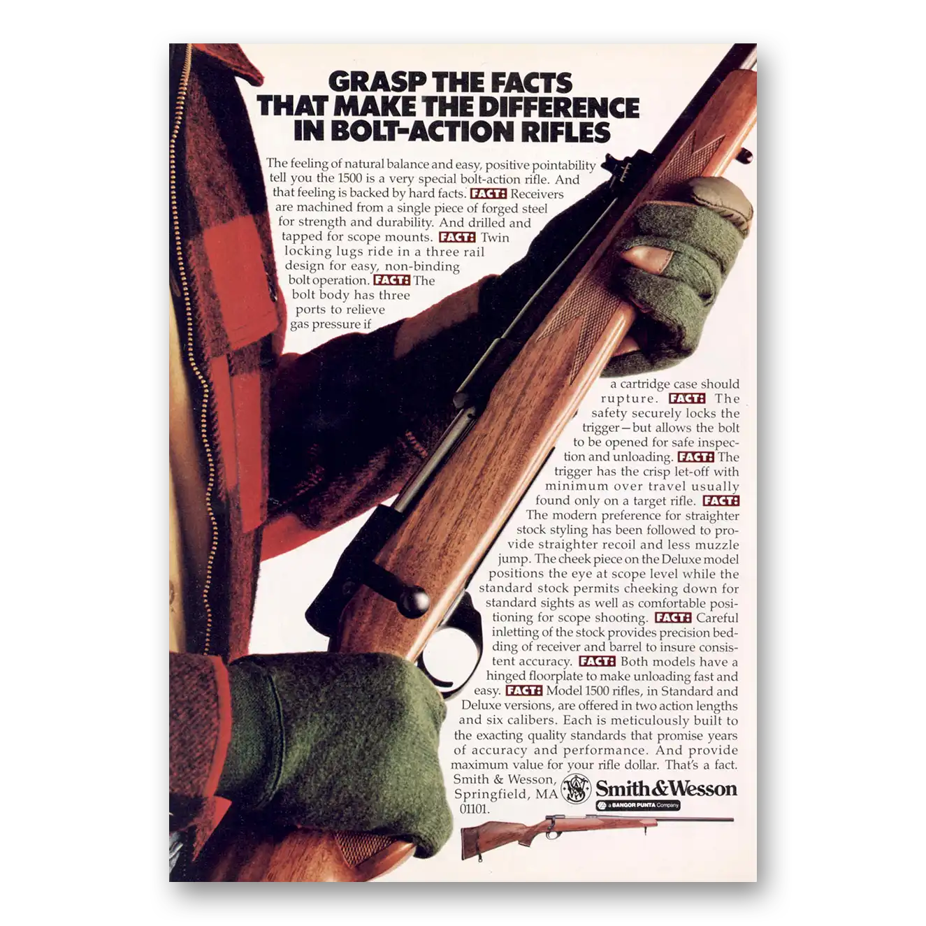 1983 Smith & Wesson Rifles Grasp the Facts Vintage Magazine Print Ad