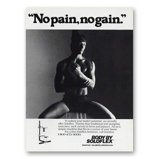 1983 Soloflex Fitness Equipment No Pain No Gain Vintage Magazine Print Ad