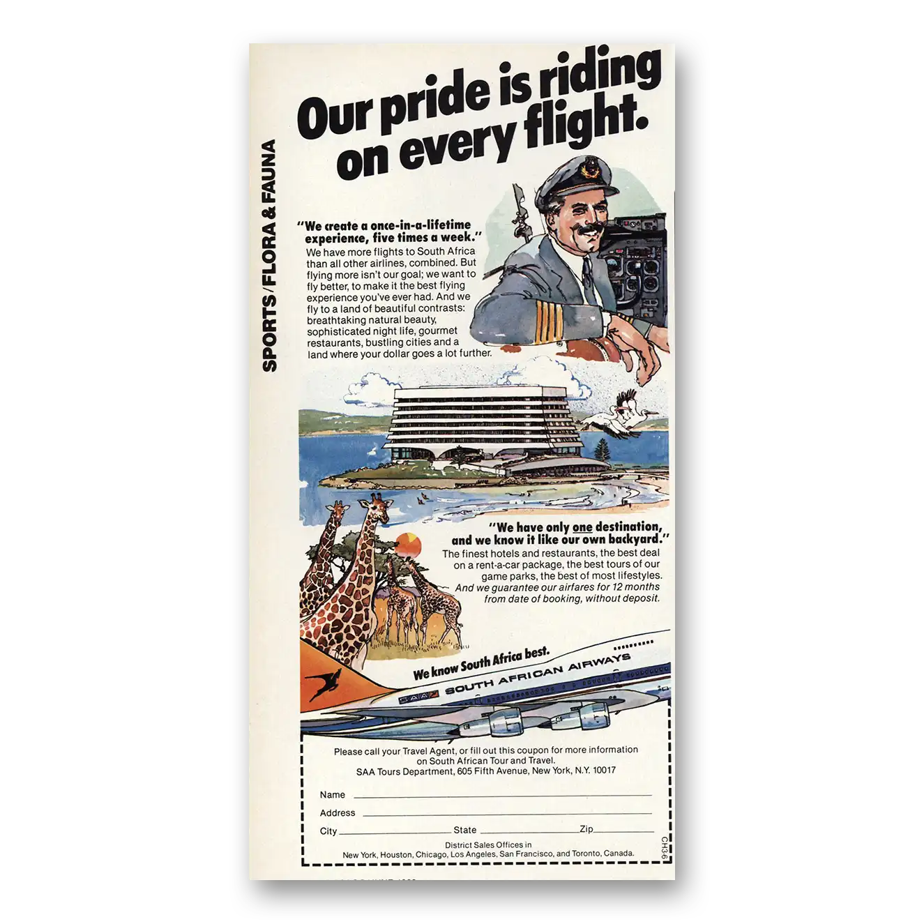 1983 South African Airways Pride Riding On Every Flight Vintage Magazine Print Ad