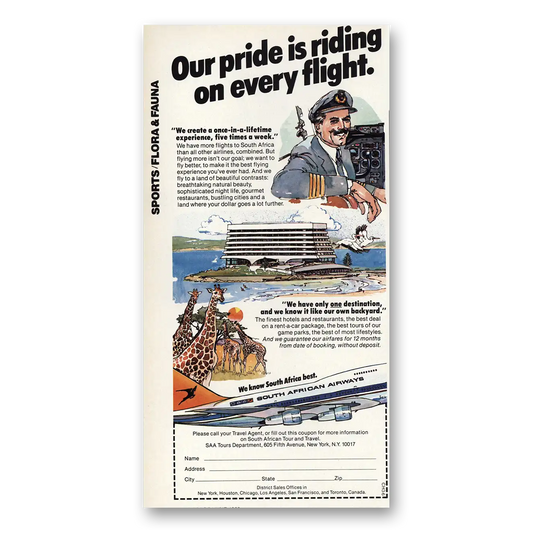 1983 South African Airways Pride Riding On Every Flight Vintage Magazine Print Ad