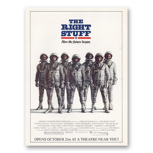 1983 The Right Stuff Movie Promo Sam Shepard Dennis Quaid, and Ed Harris Vintage Magazine Print Ad