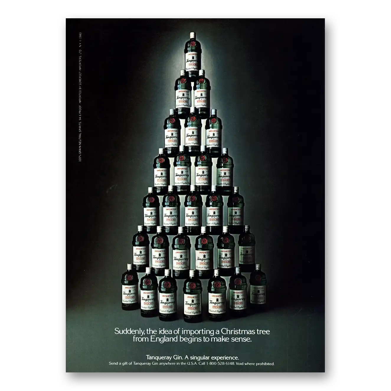 1983 Tanqueray Gin Importing Christmas Tree From England Vintage Magazine Print Ad