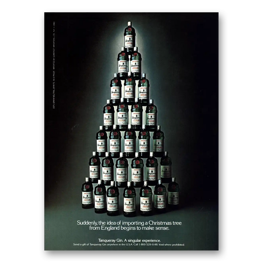 1983 Tanqueray Gin Importing Christmas Tree From England Vintage Magazine Print Ad