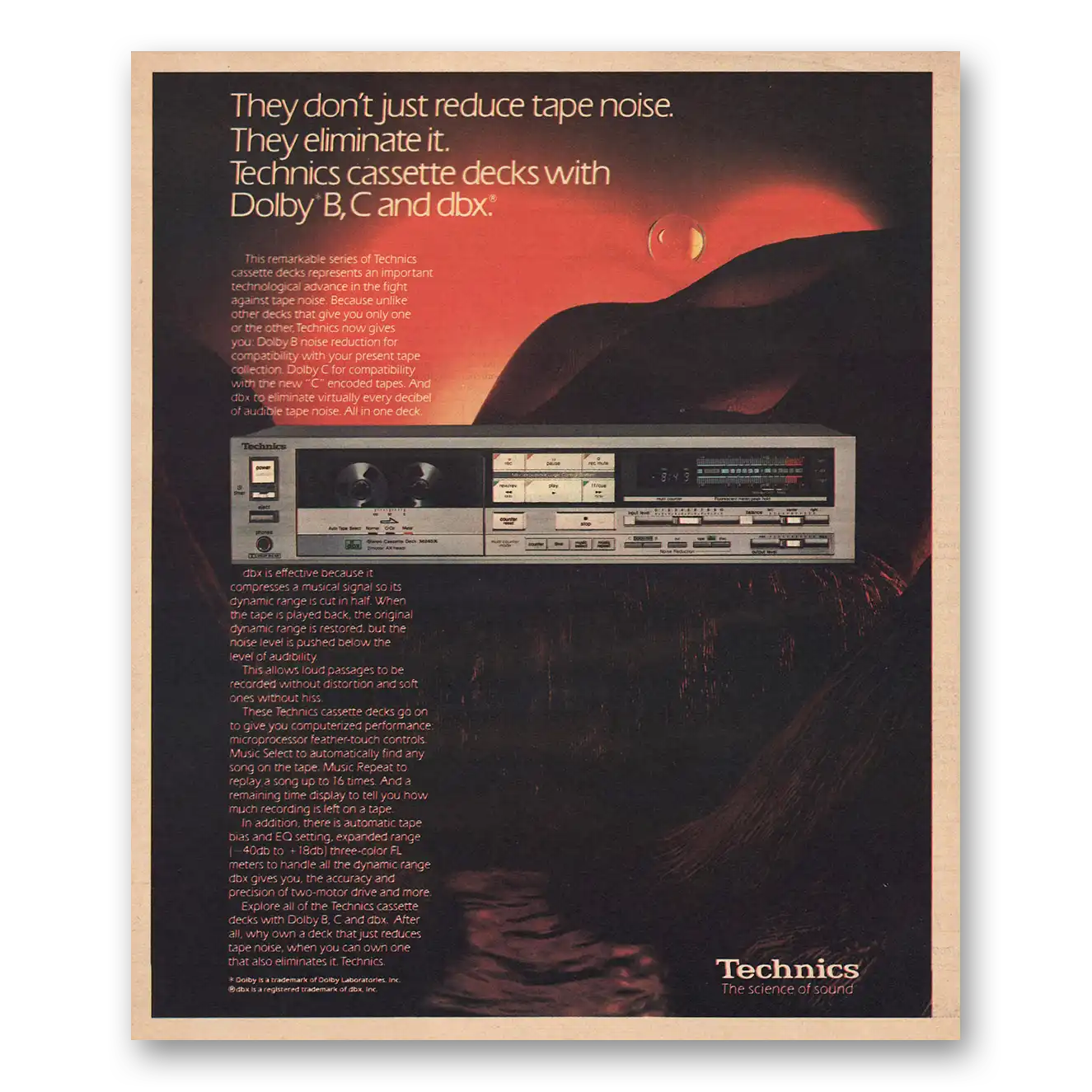 1983 Technics Cassette Decks Reduce Tape Noise Vintage Magazine Print Ad