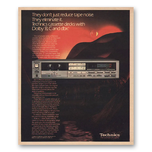 1983 Technics Cassette Decks Reduce Tape Noise Vintage Magazine Print Ad