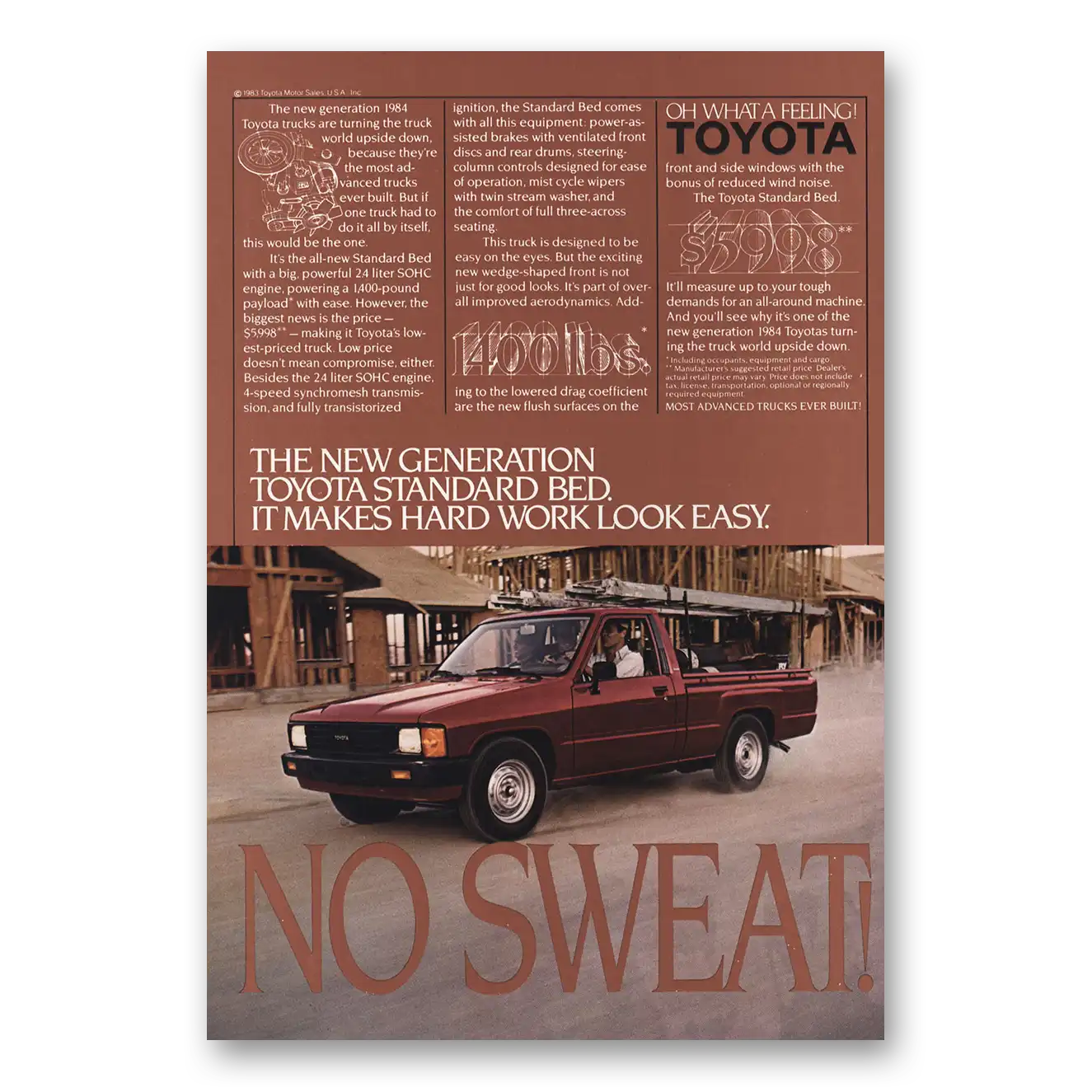 1983 Toyota Trucks No Sweat Vintage Magazine Print Ad