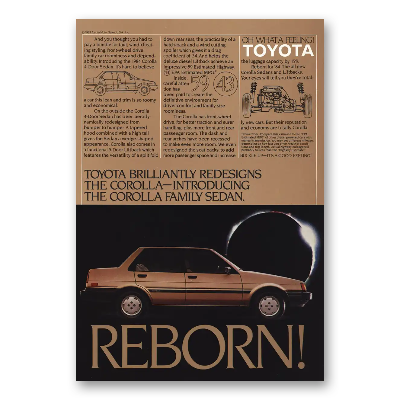 1983 Toyota Corolla Reborn Vintage Magazine Print Ad