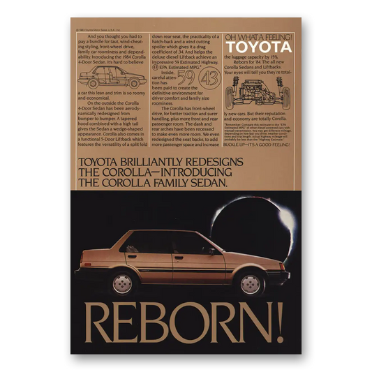 1983 Toyota Corolla Reborn Vintage Magazine Print Ad